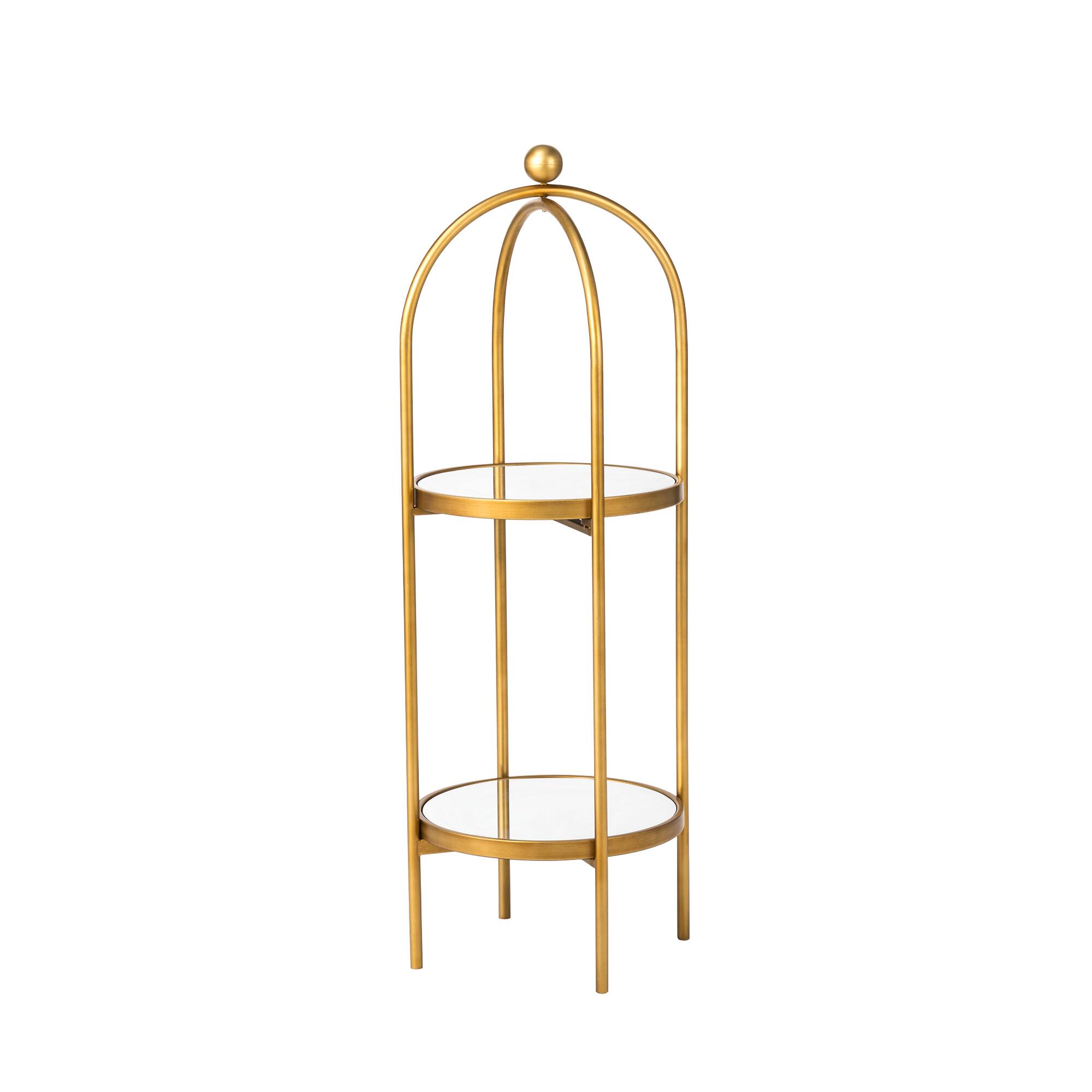 Glitzhome® 42" Gold Regency Modern 2-Tier Mirror Organizer Floor Shelf
